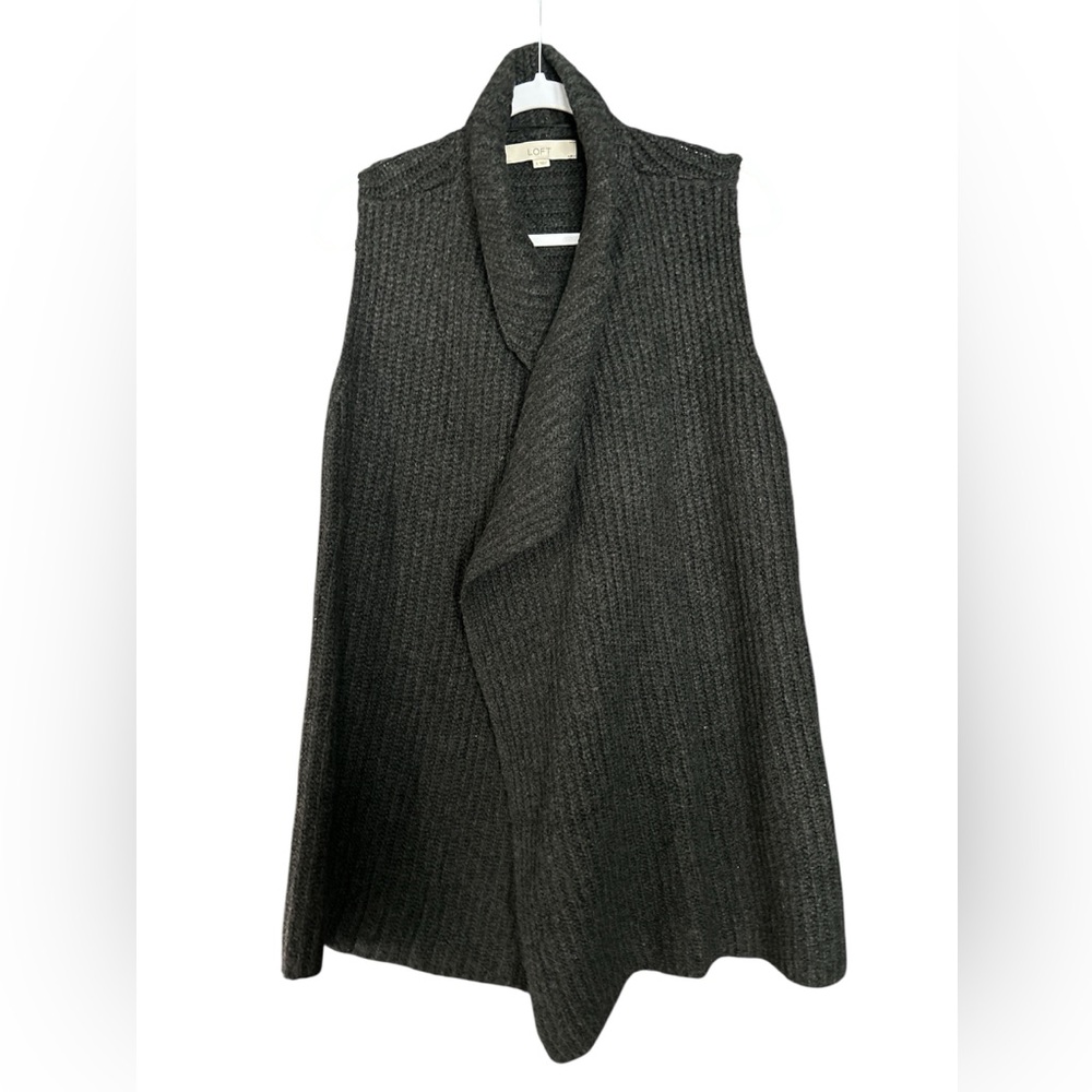 LOFT Charcoal Gray Cardigan Sweater with Draped Design small